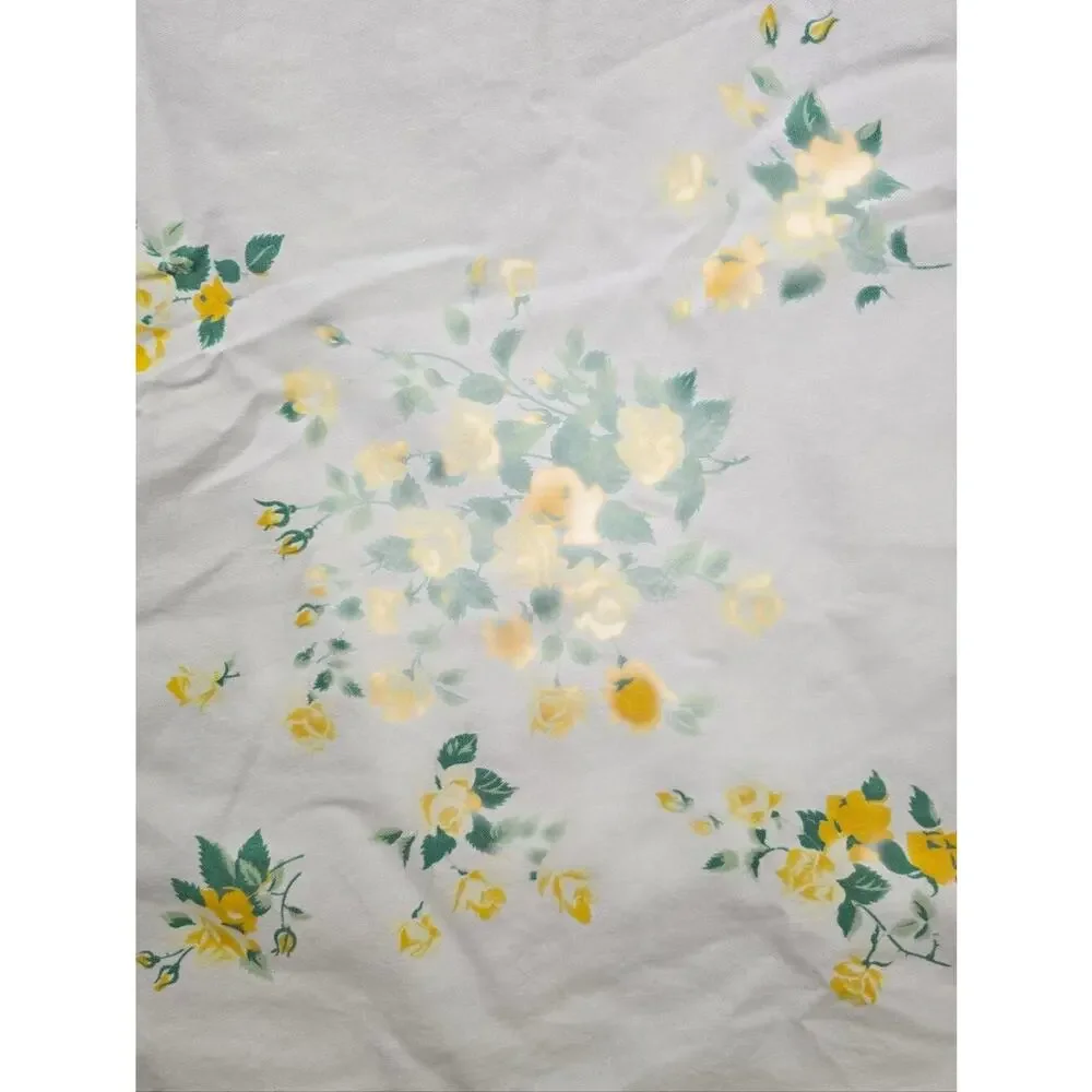Vtg 50s Wilendur Floral Yellow Cabbage Rose Table Cloth Cottagecore Granny